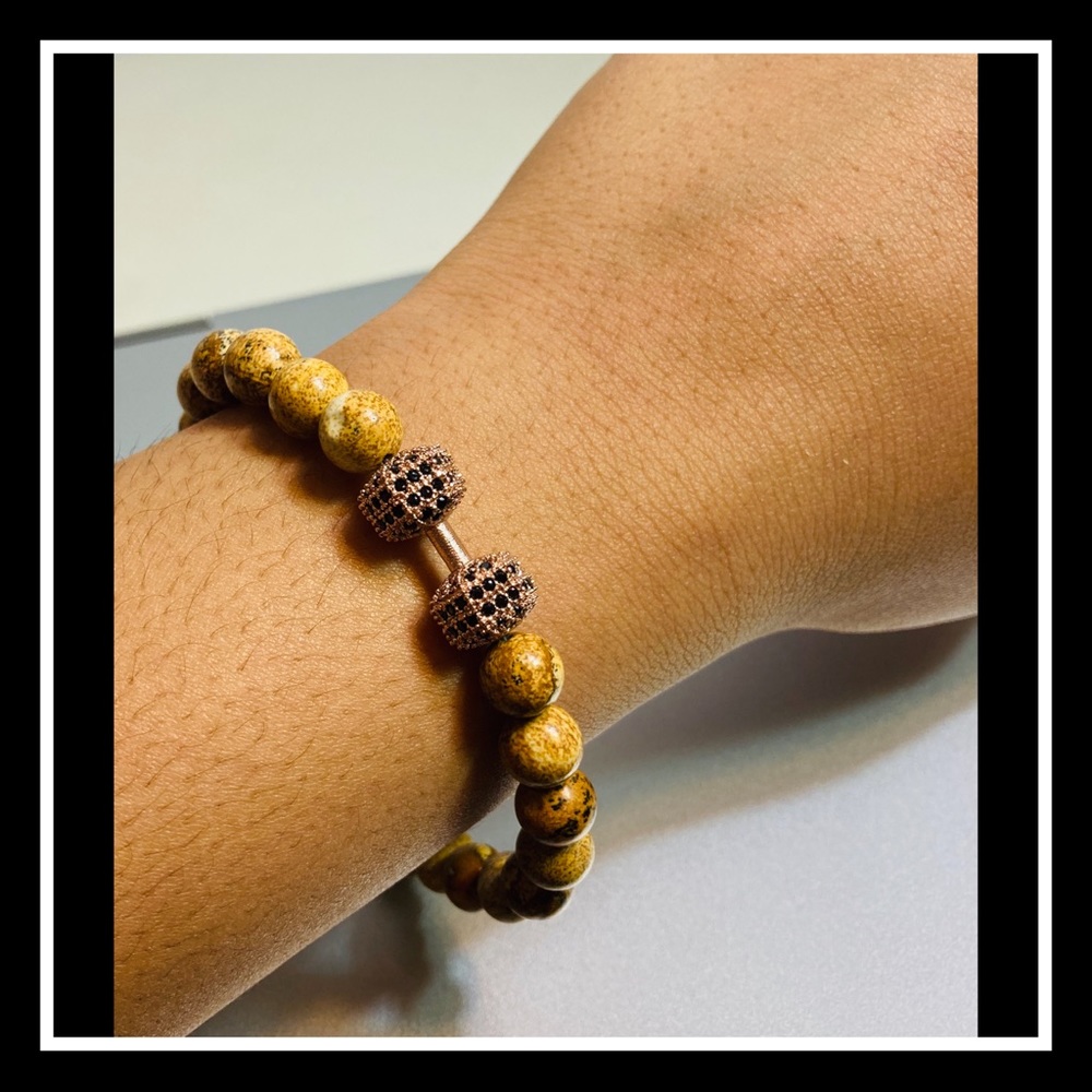 Handmade Rose Gold Bejeweled Dumbbell Bracelet